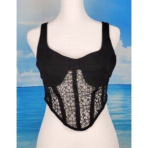 SHEIN Womans BLACK LACE Bralette Crop Top Cami Back Zipper size Small